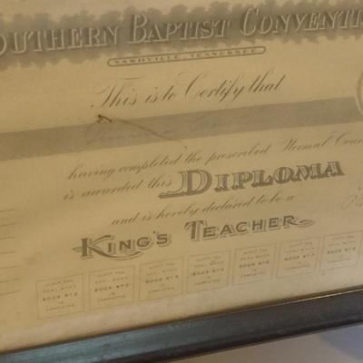 1922 Southern Baptist Convention Sunday School 'Convention Normal Course' Framed Diploma Nashville, TN