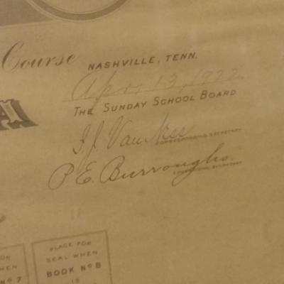 1922 Southern Baptist Convention Sunday School 'Convention Normal Course' Framed Diploma Nashville, TN