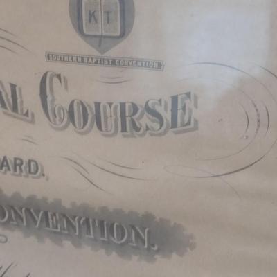 1922 Southern Baptist Convention Sunday School 'Convention Normal Course' Framed Diploma Nashville, TN