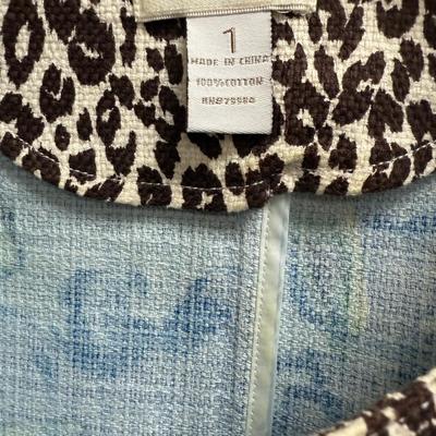 Chico's Size 1 Floral Blue Green Open Jacket 100% cotton