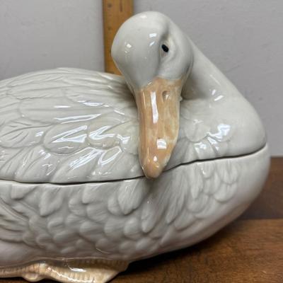 FITZ AND FLOYD Tureen & Ladle Figural Duck Goose Soup 1976 15" X 8-1/4" Vintage