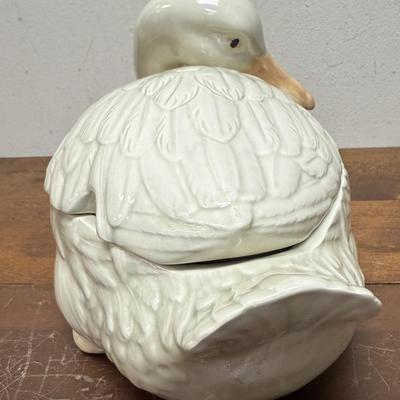 FITZ AND FLOYD Tureen & Ladle Figural Duck Goose Soup 1976 15" X 8-1/4" Vintage