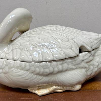 FITZ AND FLOYD Tureen & Ladle Figural Duck Goose Soup 1976 15" X 8-1/4" Vintage