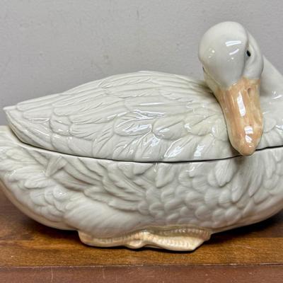 FITZ AND FLOYD Tureen & Ladle Figural Duck Goose Soup 1976 15" X 8-1/4" Vintage