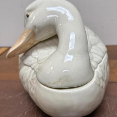 FITZ AND FLOYD Tureen & Ladle Figural Duck Goose Soup 1976 15" X 8-1/4" Vintage