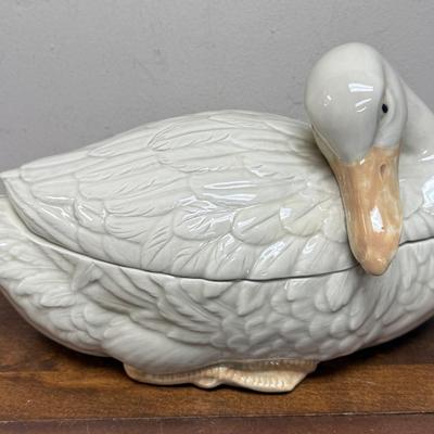 FITZ AND FLOYD Tureen & Ladle Figural Duck Goose Soup 1976 15" X 8-1/4" Vintage