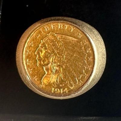 1914 Indian Head $2.50 Quarter Eagle – 14K Yellow Gold Coin Ring (Size ~9.5–10) ✨