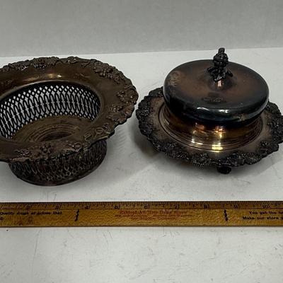 Antique Sheffield Silver-plate Lot Vintage Serving Pieces Butter Dish & Bottle Coaster