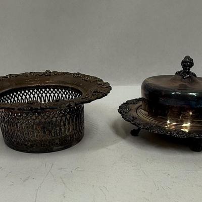 Antique Sheffield Silver-plate Lot Vintage Serving Pieces Butter Dish & Bottle Coaster