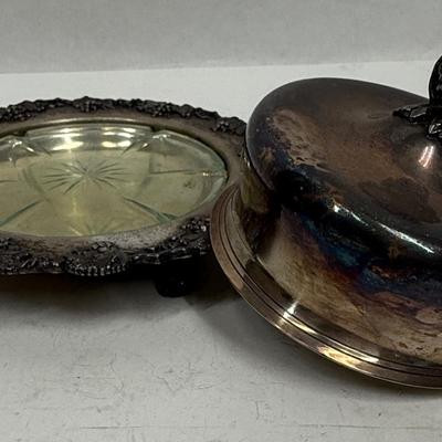 Antique Sheffield Silver-plate Lot Vintage Serving Pieces Butter Dish & Bottle Coaster