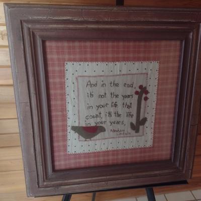 Framed Rustic Quilt Fabric Art with Abraham Lincoln Quote