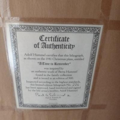 Framed Art Limited Edition 'A Time to Remember 226/900 by Berta Hummel with COA