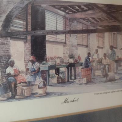 Pair of Framed Art Prints by Emerson 'Sweetgrass and Flowers' and 'Market'