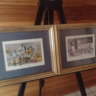 Pair of Framed Art Prints by Emerson 'Sweetgrass and Flowers' and 'Market'