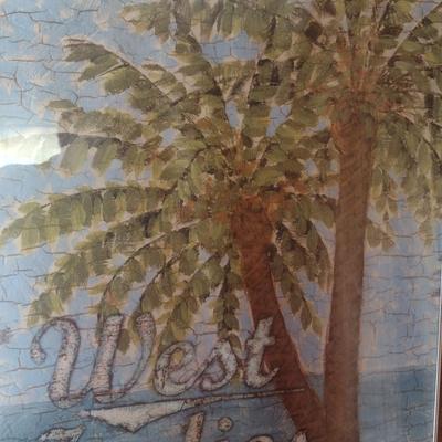 Large Framed Print West Indies with Palm Trees and Ocean