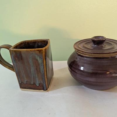 Signed Handmade Pottery Cup & Bowl (K)