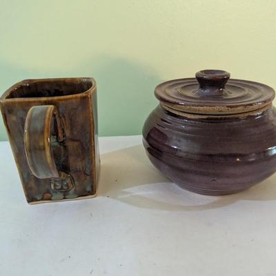 Signed Handmade Pottery Cup & Bowl (K)