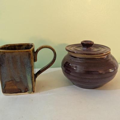 Signed Handmade Pottery Cup & Bowl (K)