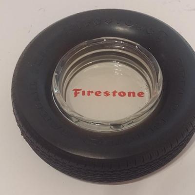 Vintage Advertising Firestone Tires Ashtray Inserted in Rubber Tire