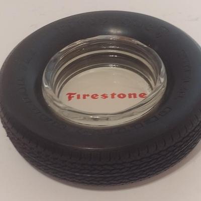 Vintage Advertising Firestone Tires Ashtray Inserted in Rubber Tire