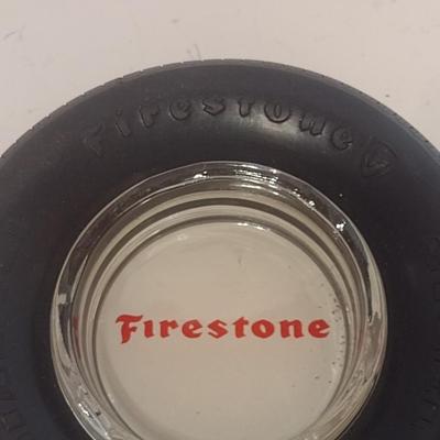 Vintage Advertising Firestone Tires Ashtray Inserted in Rubber Tire