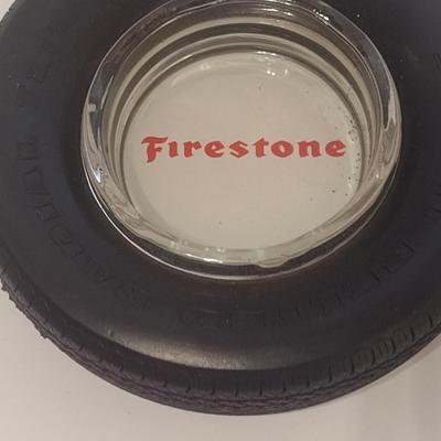 Vintage Advertising Firestone Tires Ashtray Inserted in Rubber Tire