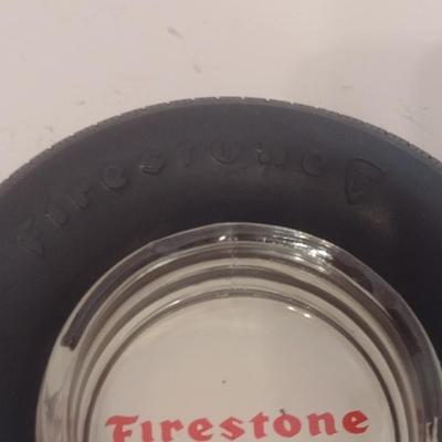 Pair of Vintage Advertising Firestone Tires Ashtrays Inserted in Rubber Tire
