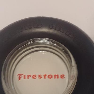 Pair of Vintage Advertising Firestone Tires Ashtrays Inserted in Rubber Tire