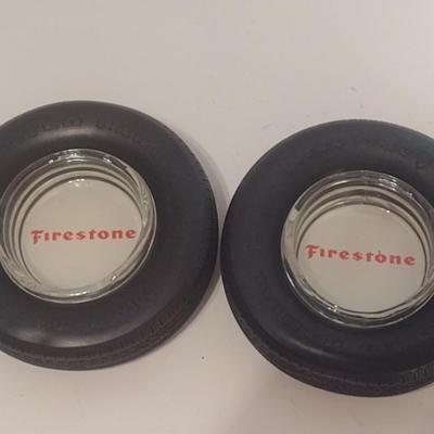 Pair of Vintage Advertising Firestone Tires Ashtrays Inserted in Rubber Tire