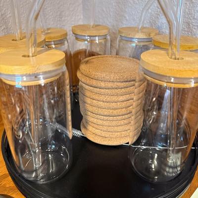 Sale Photo Thumbnail #729: Glass mugs, coasters, lazy susan