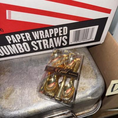 Sale Photo Thumbnail #896: Straws, cutlery, paper towels, plastic cups, etc.