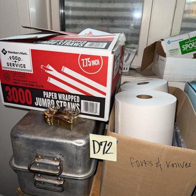 Sale Photo Thumbnail #894: Straws, cutlery, paper towels, plastic cups, etc.