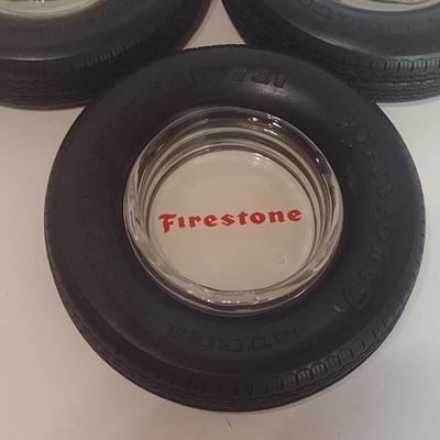 Set of Three Vintage Advertising Firestone Tires Ashtrays Inserted in Rubber Tire
