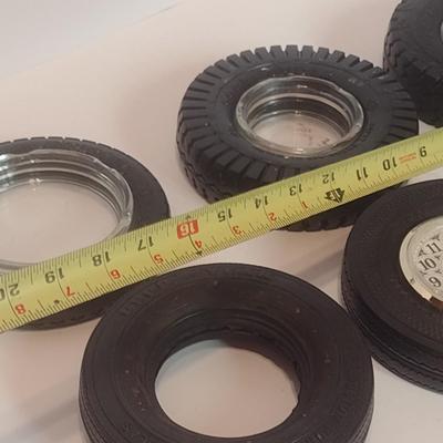 Set of Six Rubber Tire Base Ashtray Holders Advertising Good Year, Good Rich, General