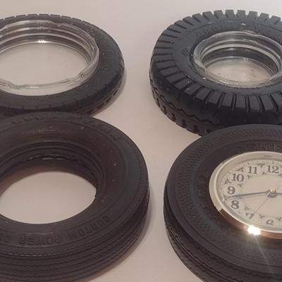 Set of Six Rubber Tire Base Ashtray Holders Advertising Good Year, Good Rich, General