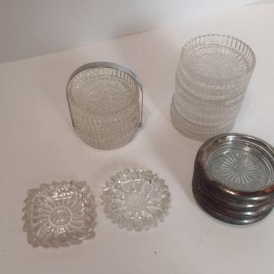 Assortment of Crystal Glass Coasters and Ashtrays