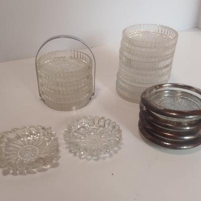 Assortment of Crystal Glass Coasters and Ashtrays