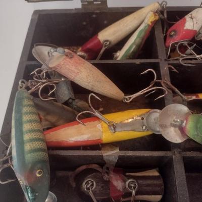 Collection of Vintage Wood Fishing Lures and Plugs Various Designs and Sizes Used Condition