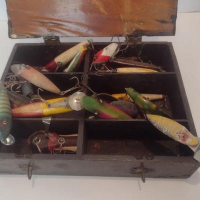 Collection of Vintage Wood Fishing Lures and Plugs Various Designs and Sizes Used Condition