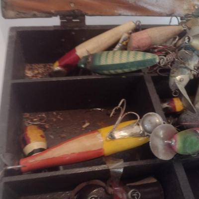 Collection of Vintage Wood Fishing Lures and Plugs Various Designs and Sizes Used Condition