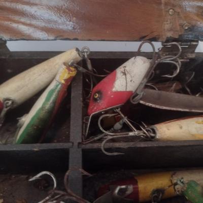 Collection of Vintage Wood Fishing Lures and Plugs Various Designs and Sizes Used Condition