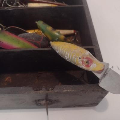 Collection of Vintage Wood Fishing Lures and Plugs Various Designs and Sizes Used Condition