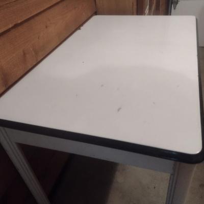 Vintage Enamel Metal Tabletop with Wood Frame Base