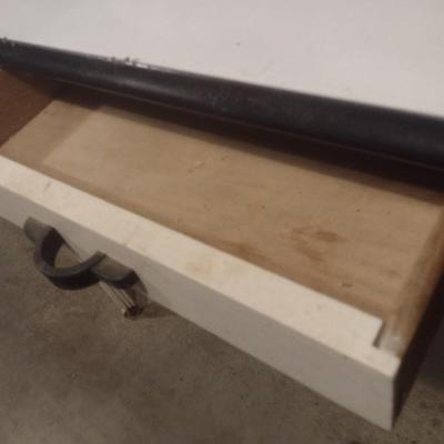 Vintage Enamel Metal Tabletop with Wood Frame Base
