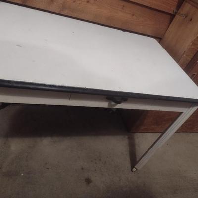 Vintage Enamel Metal Tabletop with Wood Frame Base