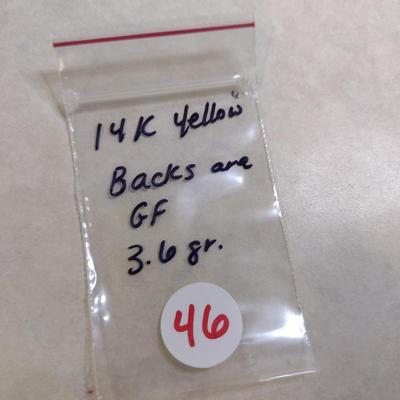 14 Karat Yellow Gold Post Earrings- Approx Total Weight 3.6 Grams (#46)