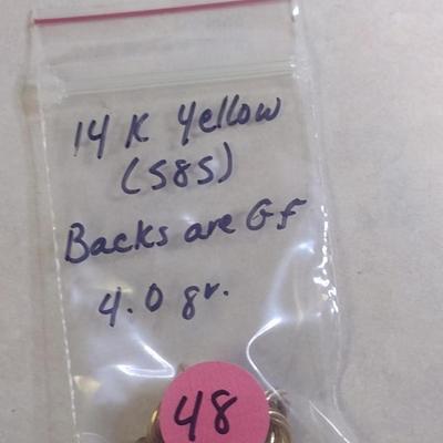 14 Karat Yellow Gold Post Earrings- Approx Total Weight 4.0 Grams (#48)