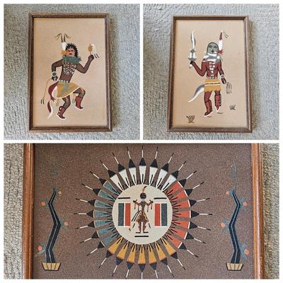 Trio of Signed Ernest Hunt Navajo Sand Paintings (LR-JS)