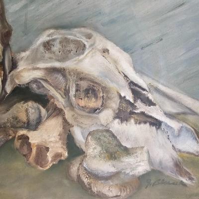 Bones & Bottle Oil on Canvas by Joyce Blunk (D-JS)