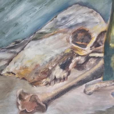 Bones & Bottle Oil on Canvas by Joyce Blunk (D-JS)